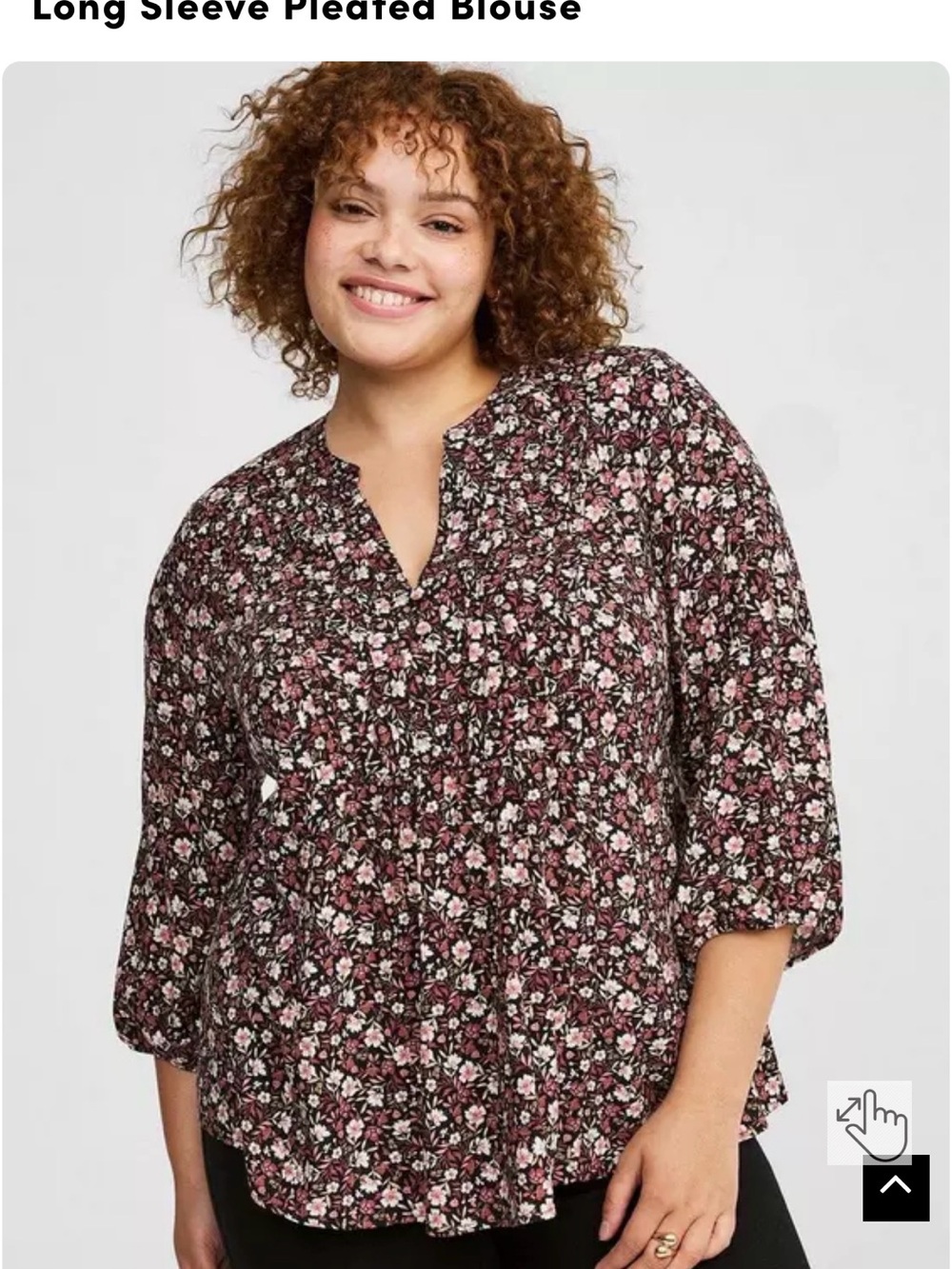 Torrid Pleated Floral Long-Sleeve Blouse - Pink on Black